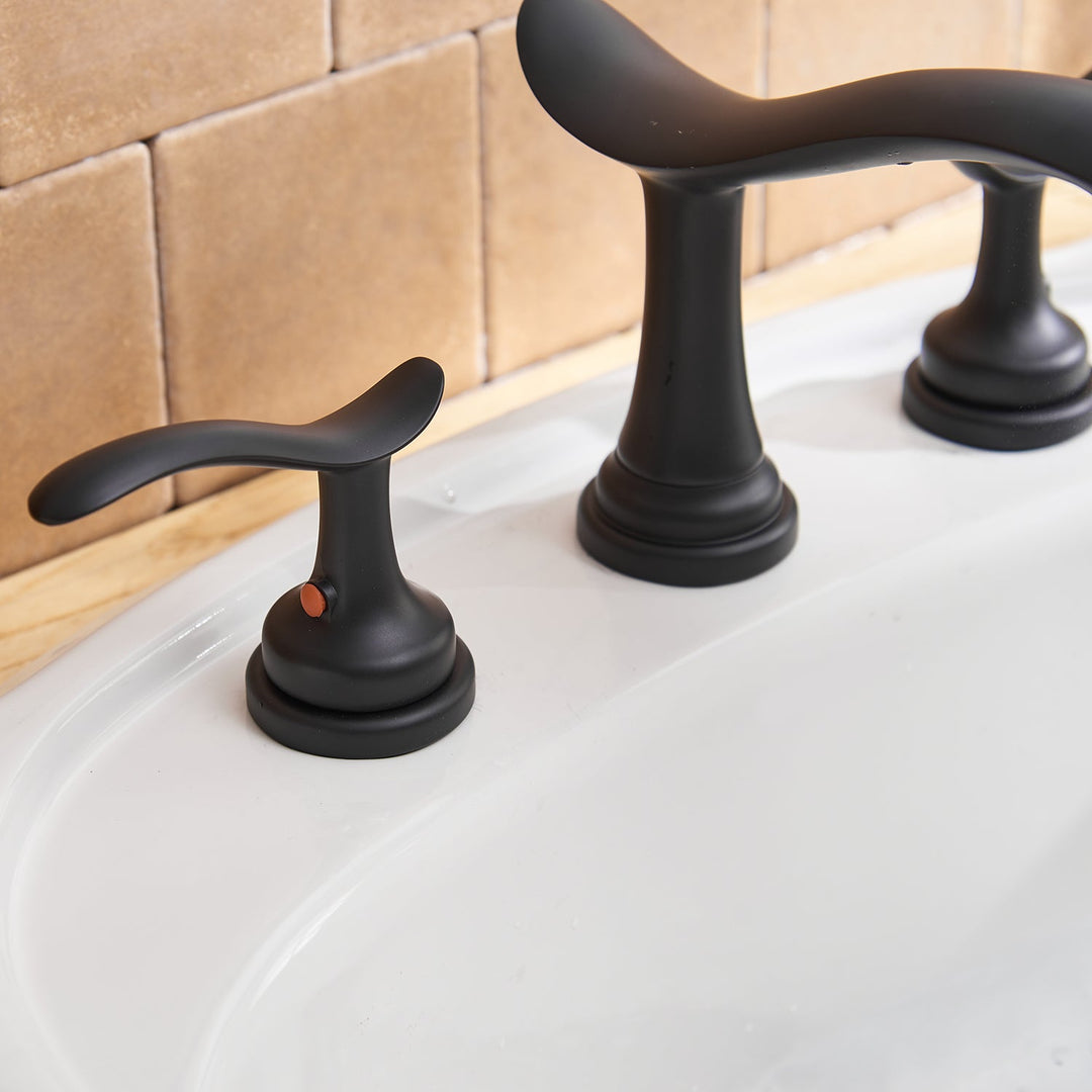 8 in. Widespread Double Handle Bathroom Faucet with Pop-Up Drain with Overflow Included and Supply Lines in Matte Black