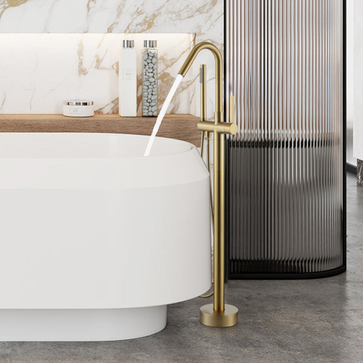 Floor Mounted Freestanding Golden Bathtub Faucet With High-Arc Spout