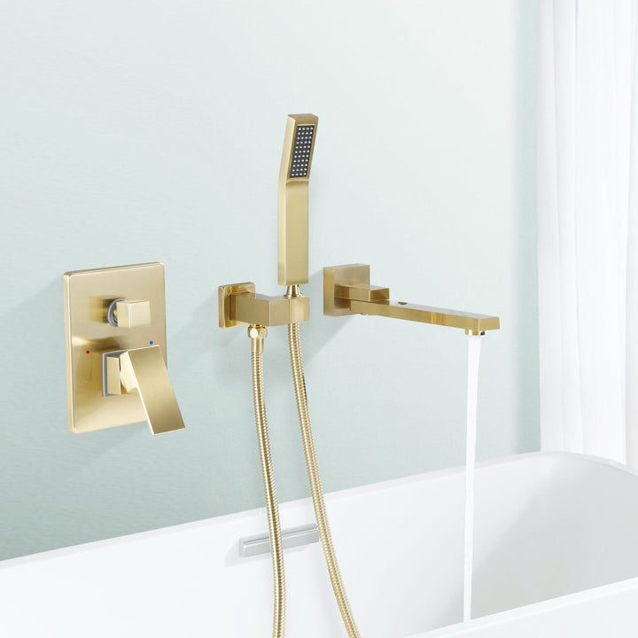 Wall Mounted Tub Filler With Tub Spout and Hand Shower