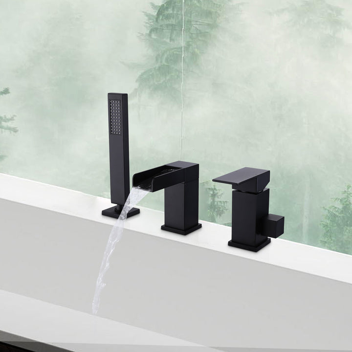 Tub Filler With Handheld Shower Matte Black Bathtub Waterfall Faucet