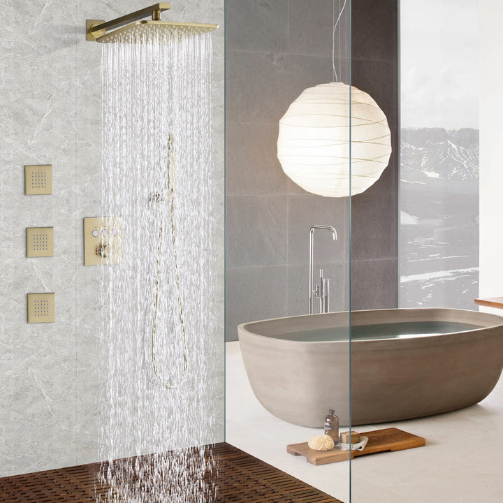 10 inch Thermostatic Rainfall Shower System With 3 PCS Body Jets Mixer Set
