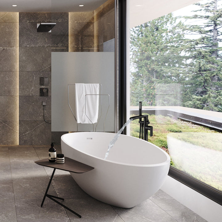 Modern Black Dual Function Freestanding Floor Mounting Waterfall Tub Faucet Filler