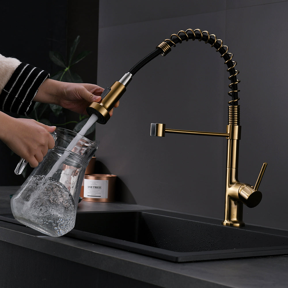 Modern Single Handle Spring Pull Down Kitchen Faucet