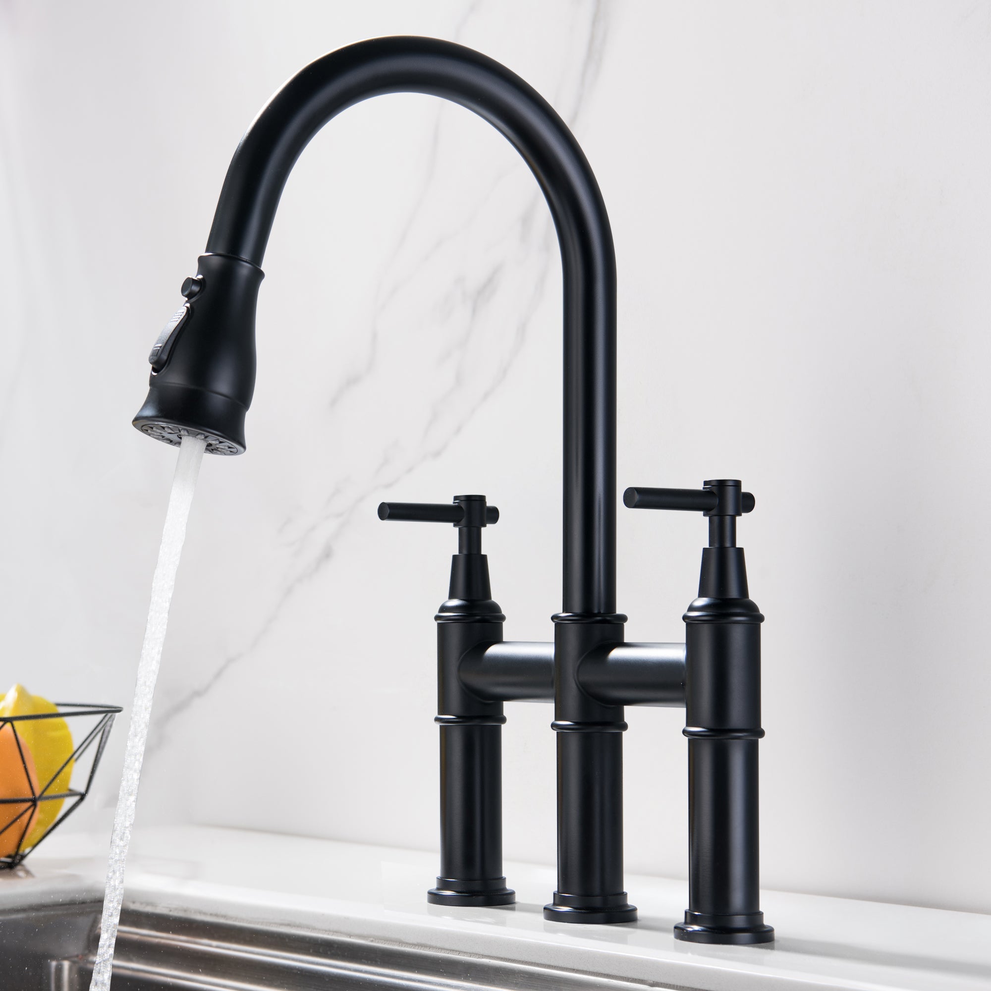 Double Handle Bridge Kitchen Sink Faucet