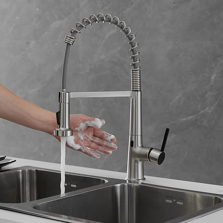 Single Handle Touchless Deck Mount Gooseneck Pull Down Sprayer Kitchen Faucet