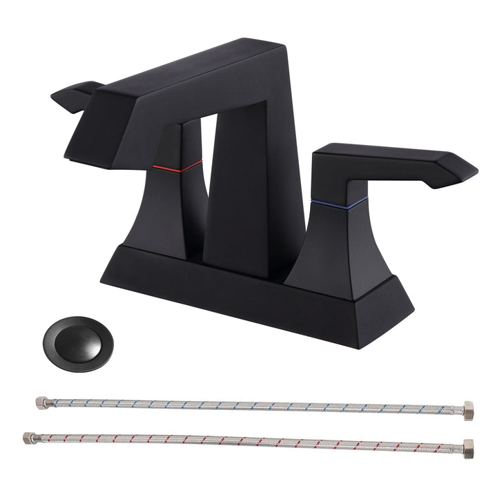 2-Handle Heavy Duty Bathroom Faucet with Drain and Supply Kits, Modern Style Lavatory Deck Mounted Faucet