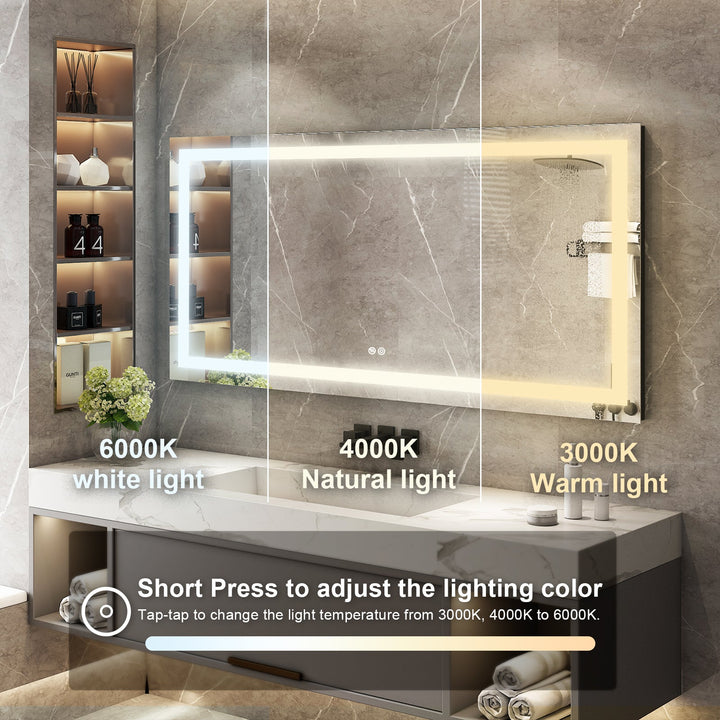 60 in. W x 28 in. H Rectangular Frameless Anti-Fog LED Light Bathroom Vanity Mirror in Aluminum