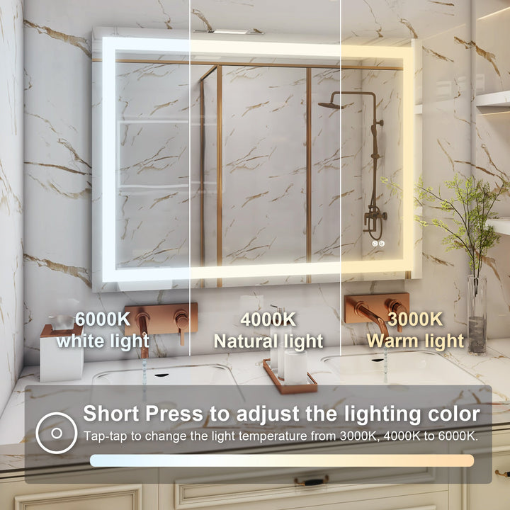48 in. W x 36 in. H Rectangular Frameless Anti-Fog LED Light Bathroom Vanity Mirror in Aluminum