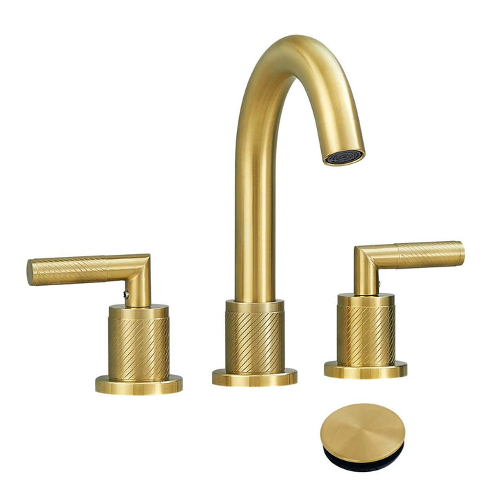 2 Handle 8 Inch Bathroom Sink Faucets Stainless Steel 3 Hole Widespread with Pop Up Drain and Water Supply Hoses