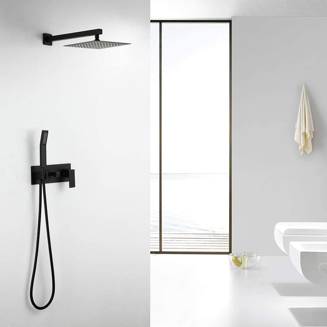 10 inch 1-Spray Patterns with 1.5 GPM Wall Mount Dual Shower Heads in Matte Black
