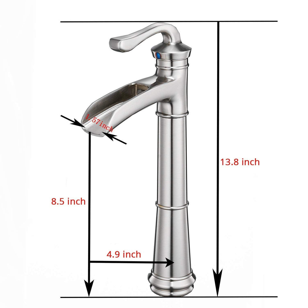 Single Handle Single Hole High Spout Waterfall Bathroom Faucet with Pop-Up Drain