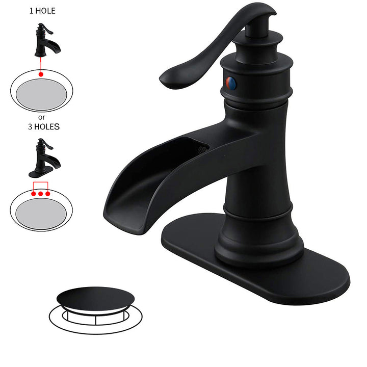 Waterfall Single Hole Single-Handle Low-Arc Bathroom Faucet With Pop-up Drain Assembly