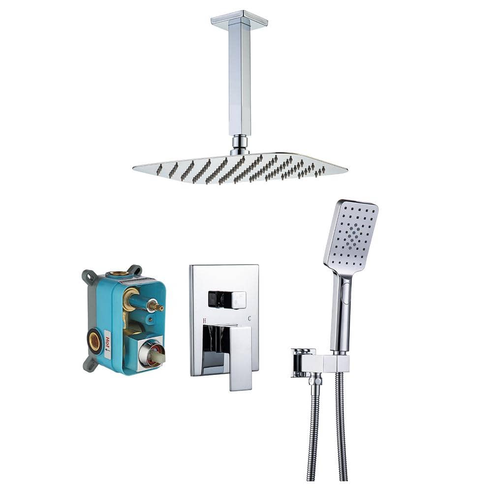 Single-Handle 1-Spray Ceiling 12 in.Shower Head Square High Pressure Shower Faucet