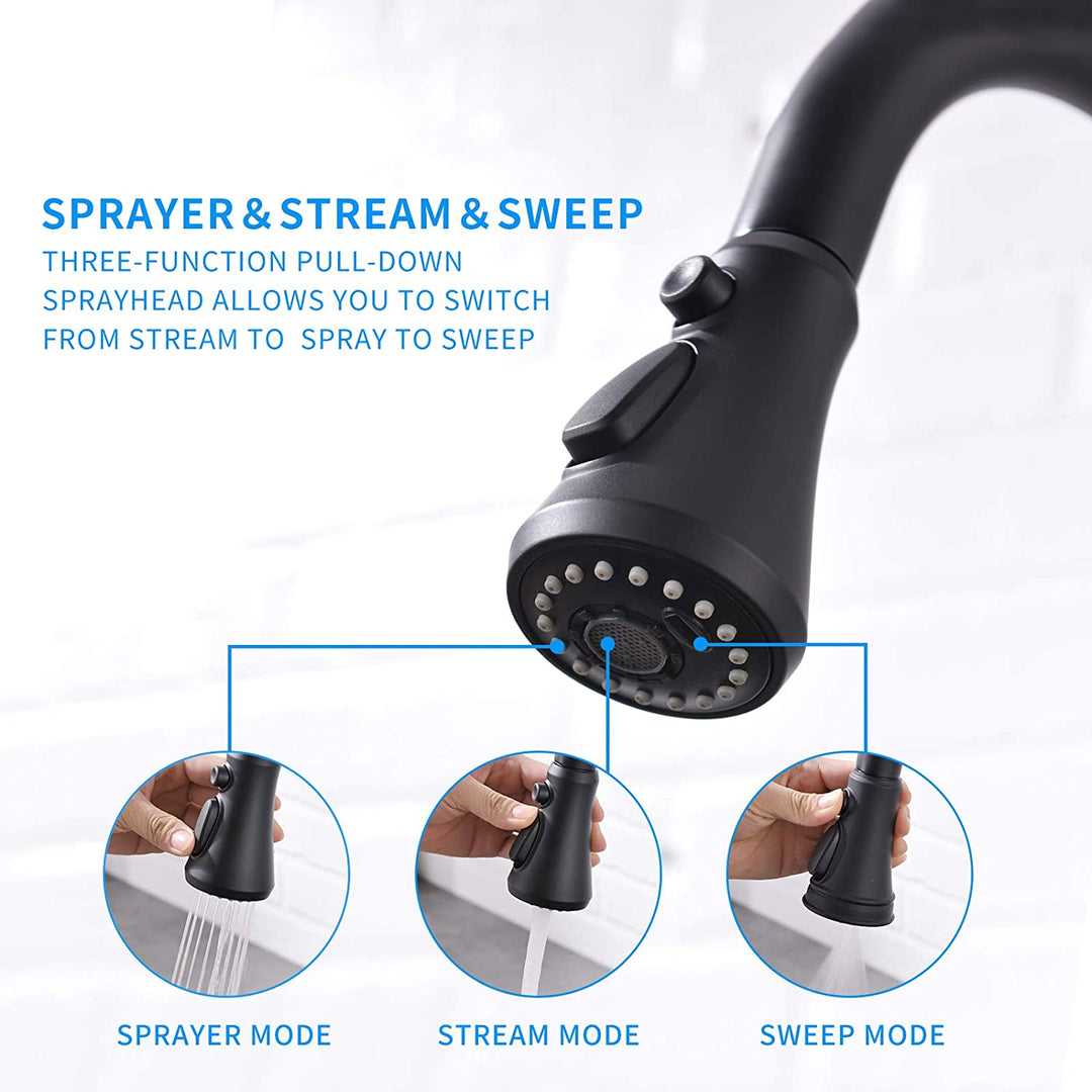 Single Handle Pull Down Sprayer Kitchen Faucet with 360° Rotation in Matte Black