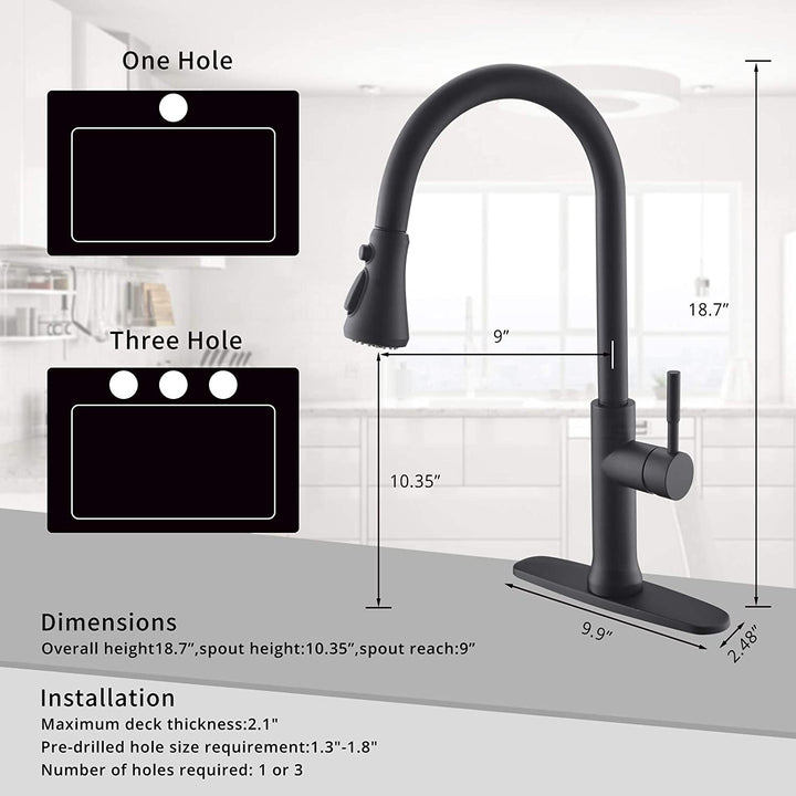 Single Handle Pull Down Sprayer Kitchen Faucet with 360° Rotation in Matte Black