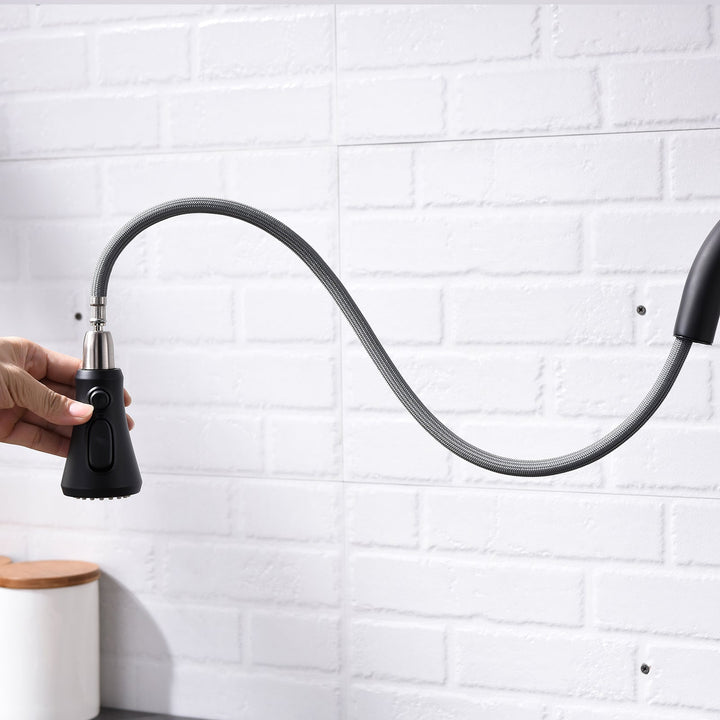 Single Handle Pull Down Sprayer Kitchen Faucet with 360° Rotation in Matte Black