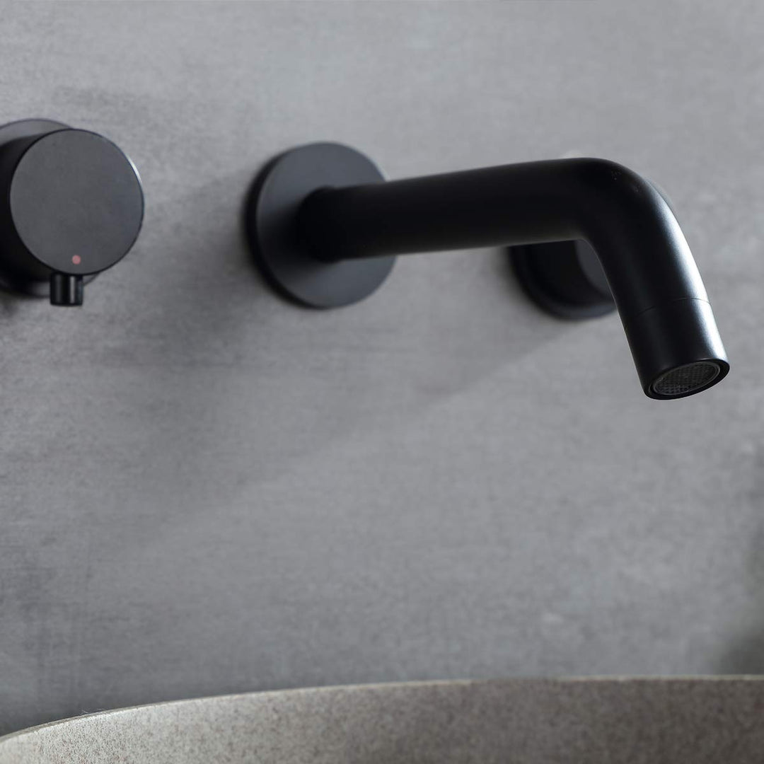 Wall Mounted Two Handles Three-Hole Bathroom Sink Faucet