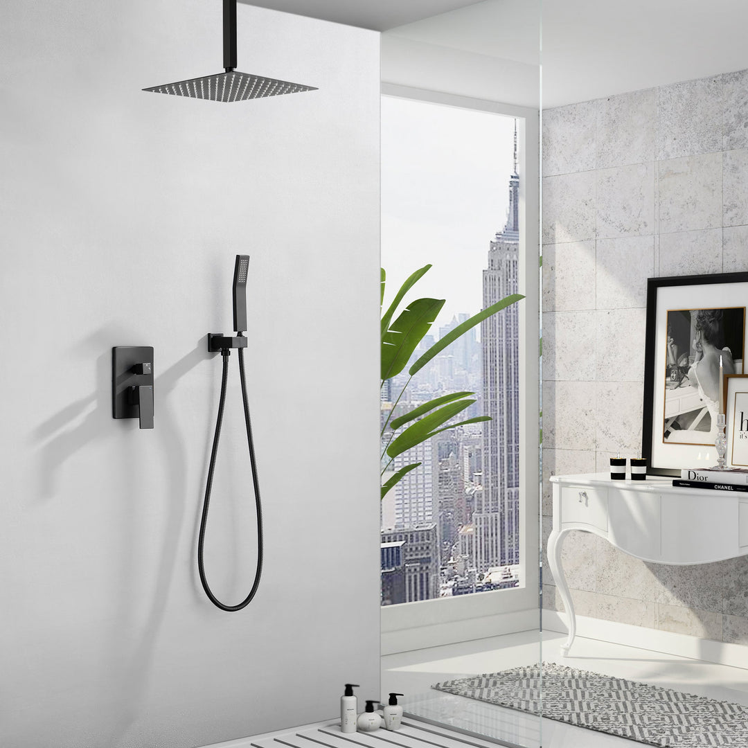 12-in Rain Shower System Dual Head Waterfall Built-In Shower System with 2-way Diverter