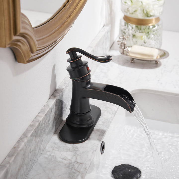 Single Hole Single Handle Sleek Stylish Bathroom Faucet with Drain Kit Included in Oil Rubbed Bronze (Valve Included)