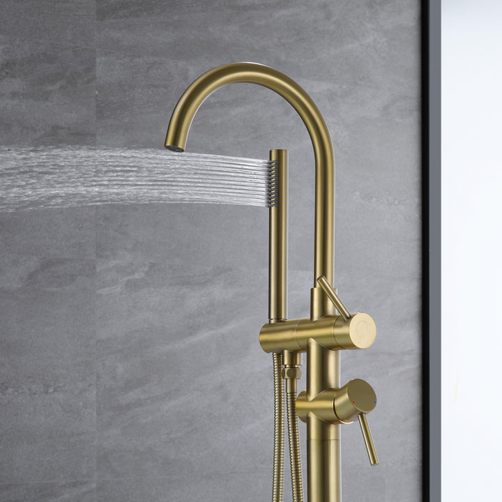 Freestanding Bathtub Faucet With Handheld Shower in  Brushed Gold