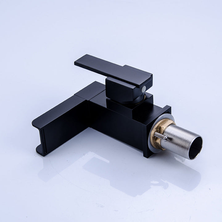 Modern Single Handle Single Hole Bathroom Faucet with Drain Kit Included in Matte Black