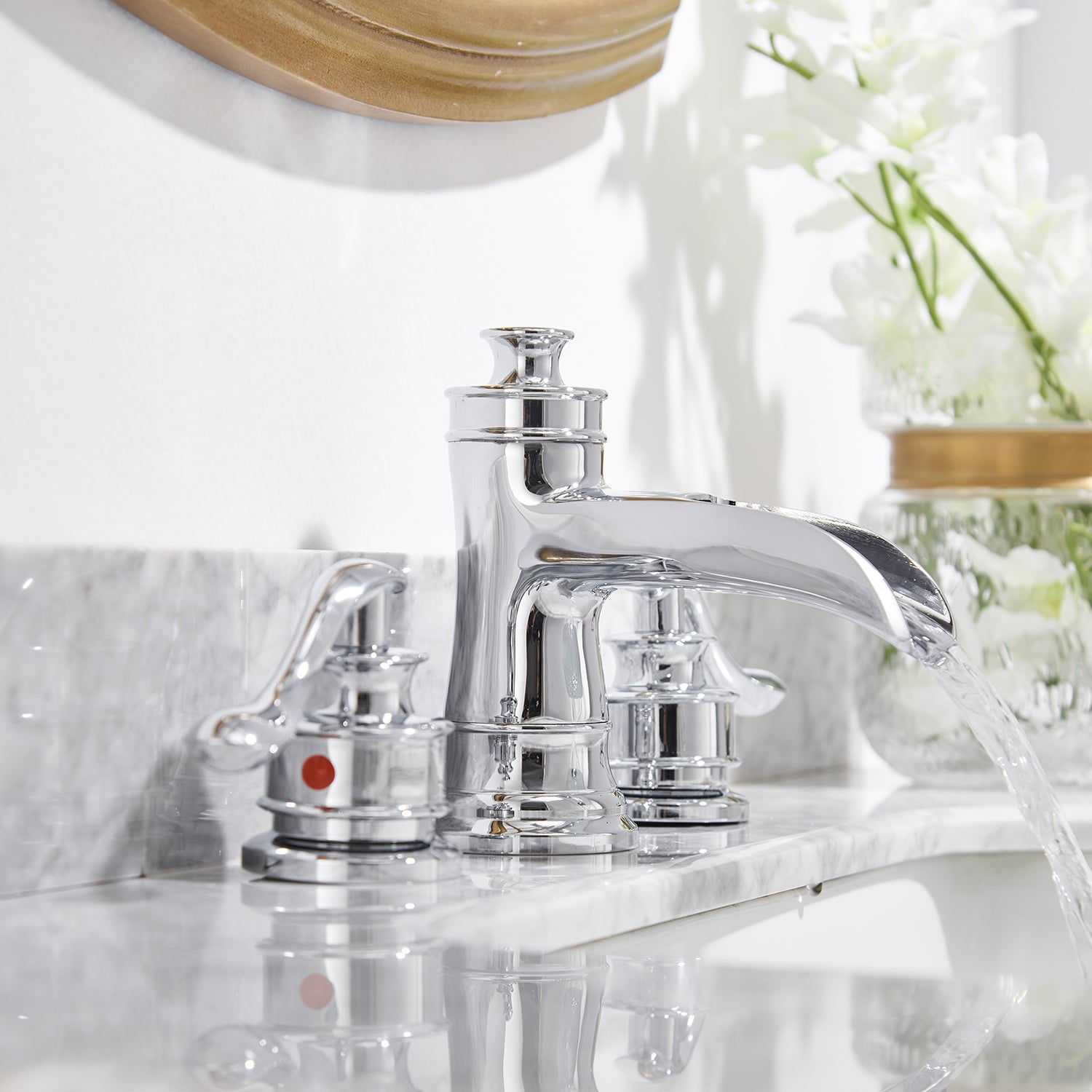 8 in. Widespread Double Handle Bathroom Faucet and Waterfall Shining