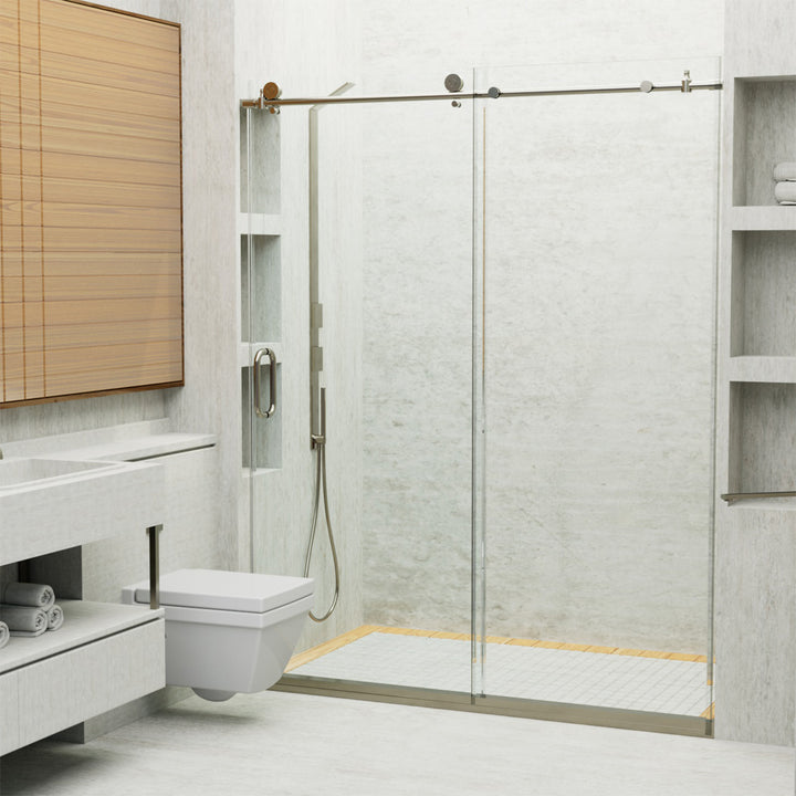 Double Sliding Shower Door 56-in to 60-in W x 76-in H Double Frameless Sliding Polished Chrome Standard Shower Door (Clear Glass)