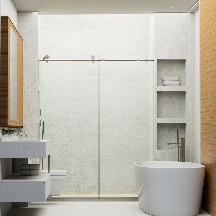 Double Sliding Shower Door 56-in to 60-in W x 76-in H Double Frameless Sliding Polished Chrome Standard Shower Door (Clear Glass)