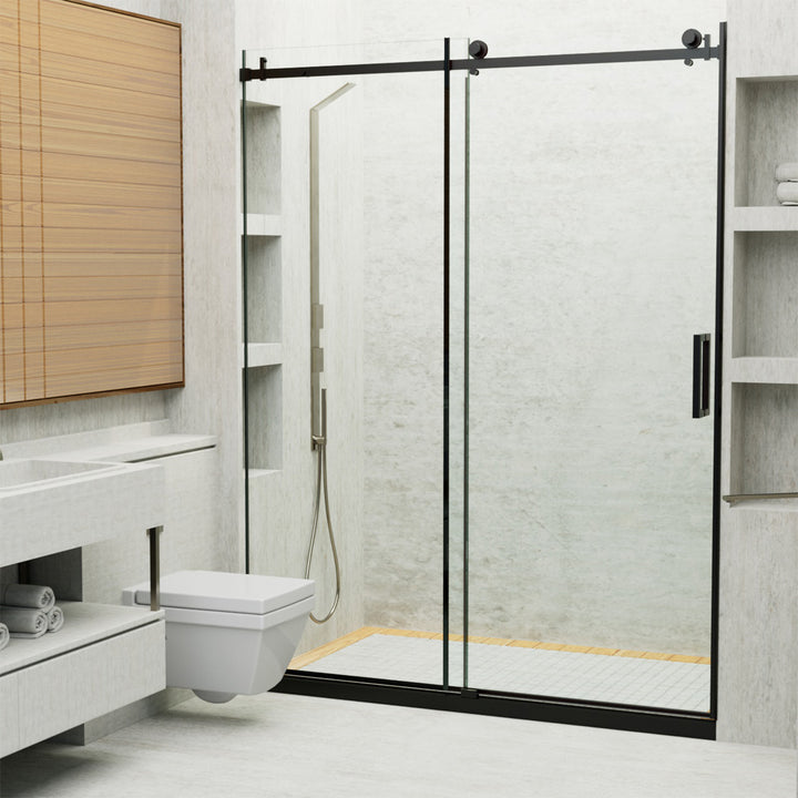 60-in W x 76-in H Sliding Shower Door with Stainless Handle in Black(Tempered Glass)
