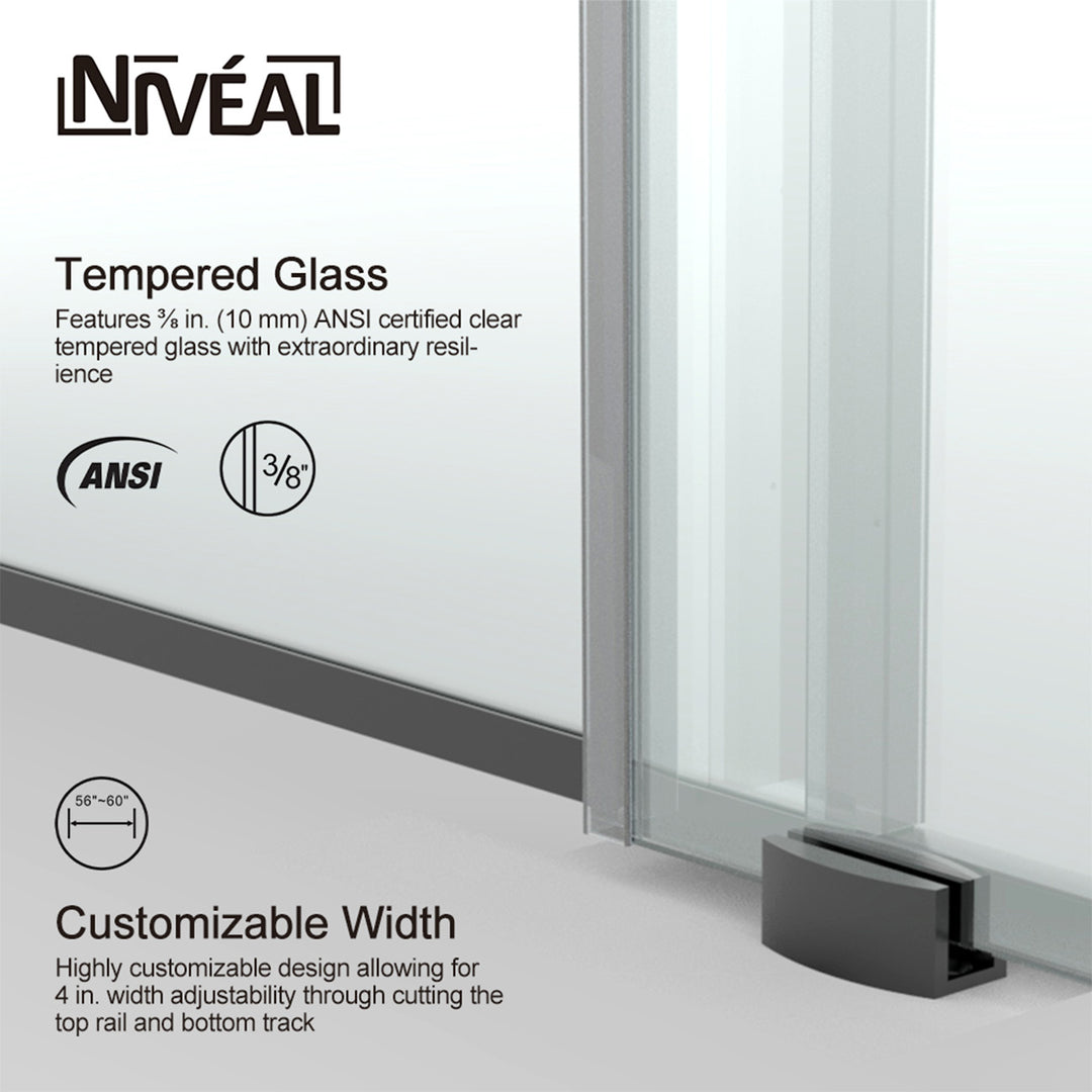 60-in W x 76-in H Sliding Shower Door with Stainless Handle in Black(Tempered Glass)