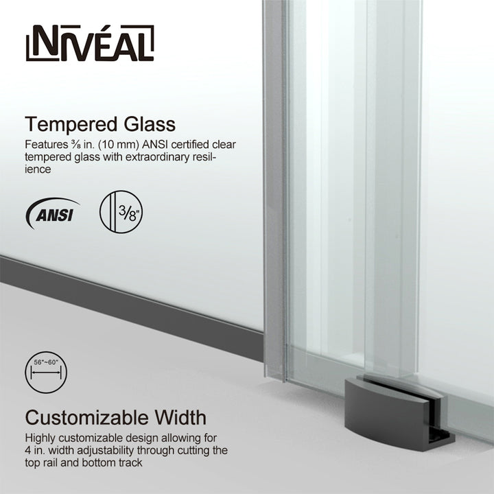 60-in W x 76-in H Sliding Shower Door with Stainless Handle in Black(Tempered Glass)