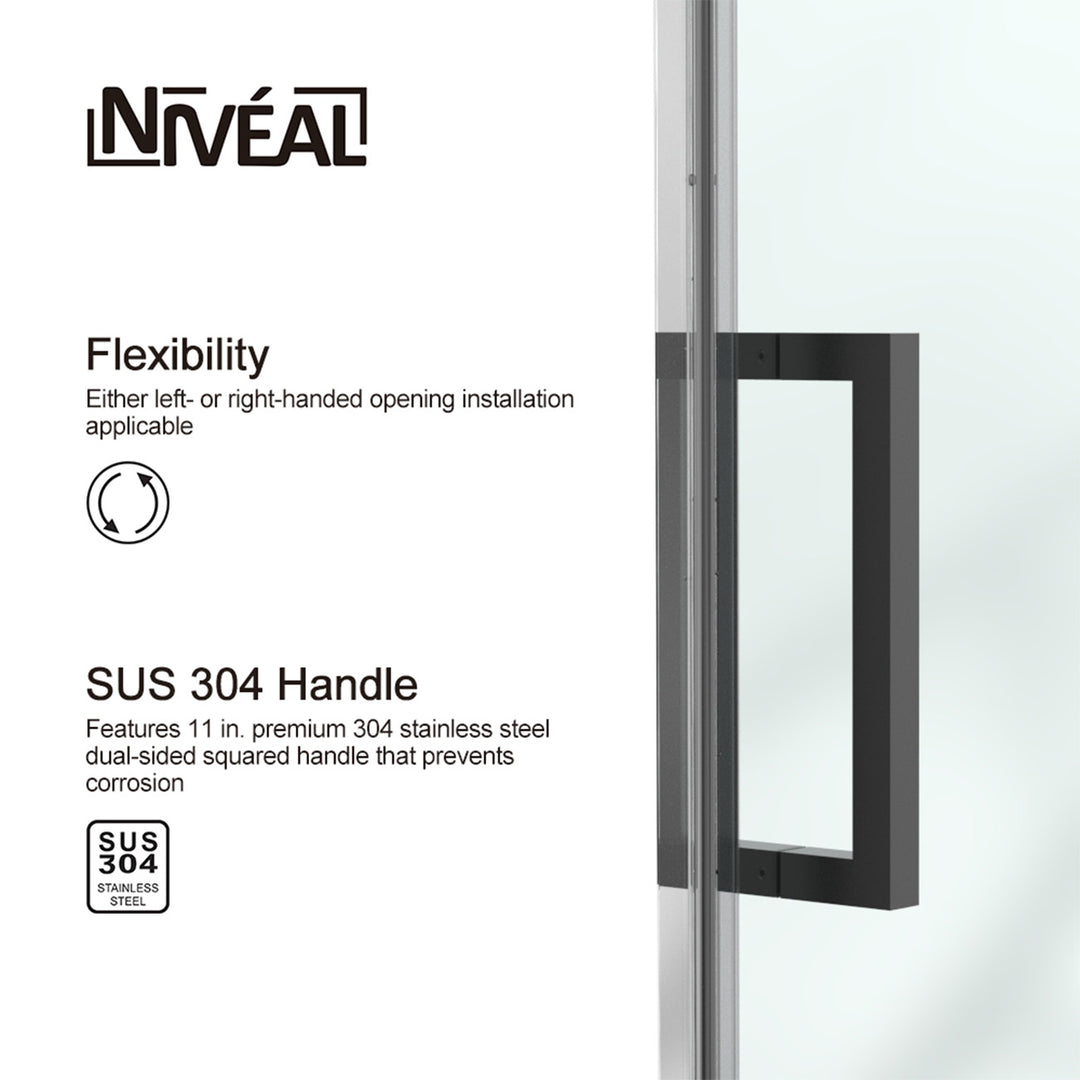 60-in W x 76-in H Sliding Shower Door with Stainless Handle in Black(Tempered Glass)