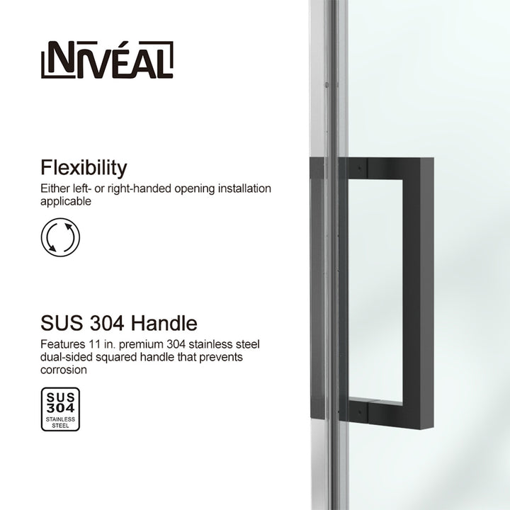 60-in W x 76-in H Sliding Shower Door with Stainless Handle in Black(Tempered Glass)