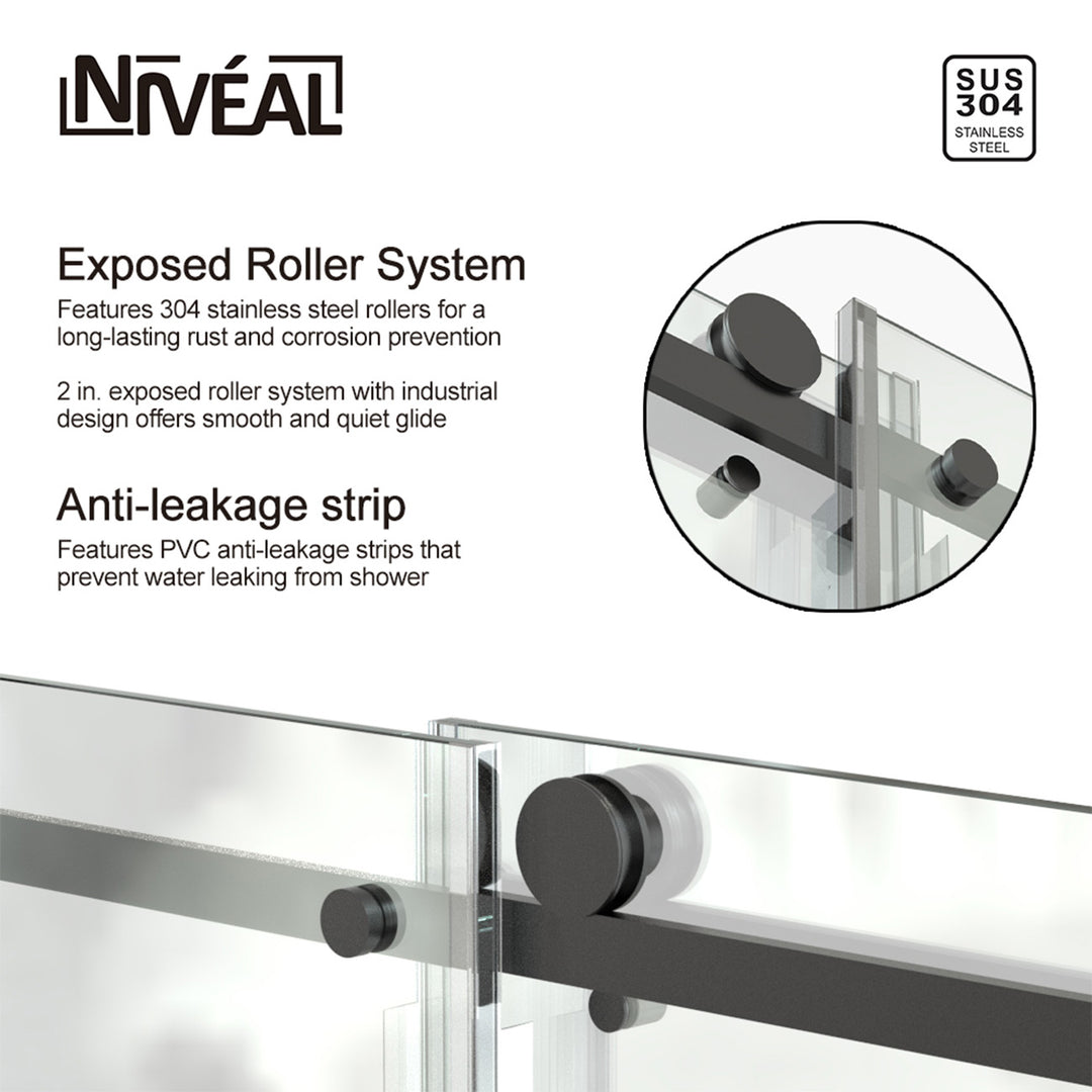 60-in W x 76-in H Sliding Shower Door with Stainless Handle in Black(Tempered Glass)