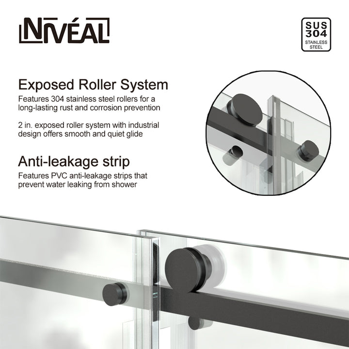 60-in W x 76-in H Sliding Shower Door with Stainless Handle in Black(Tempered Glass)