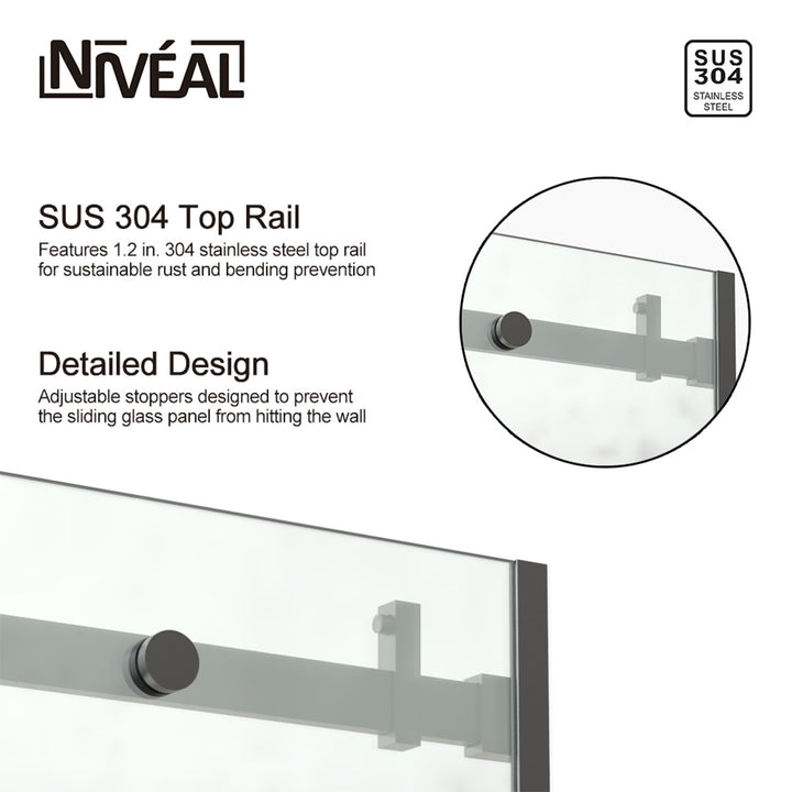 60-in W x 76-in H Sliding Shower Door with Stainless Handle in Black(Tempered Glass)