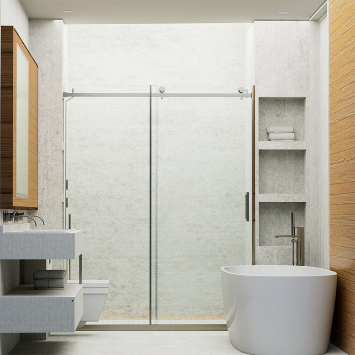 60-in W x 76-in H Sliding Shower Door with Stainless Handle in Silver(Tempered Glass)