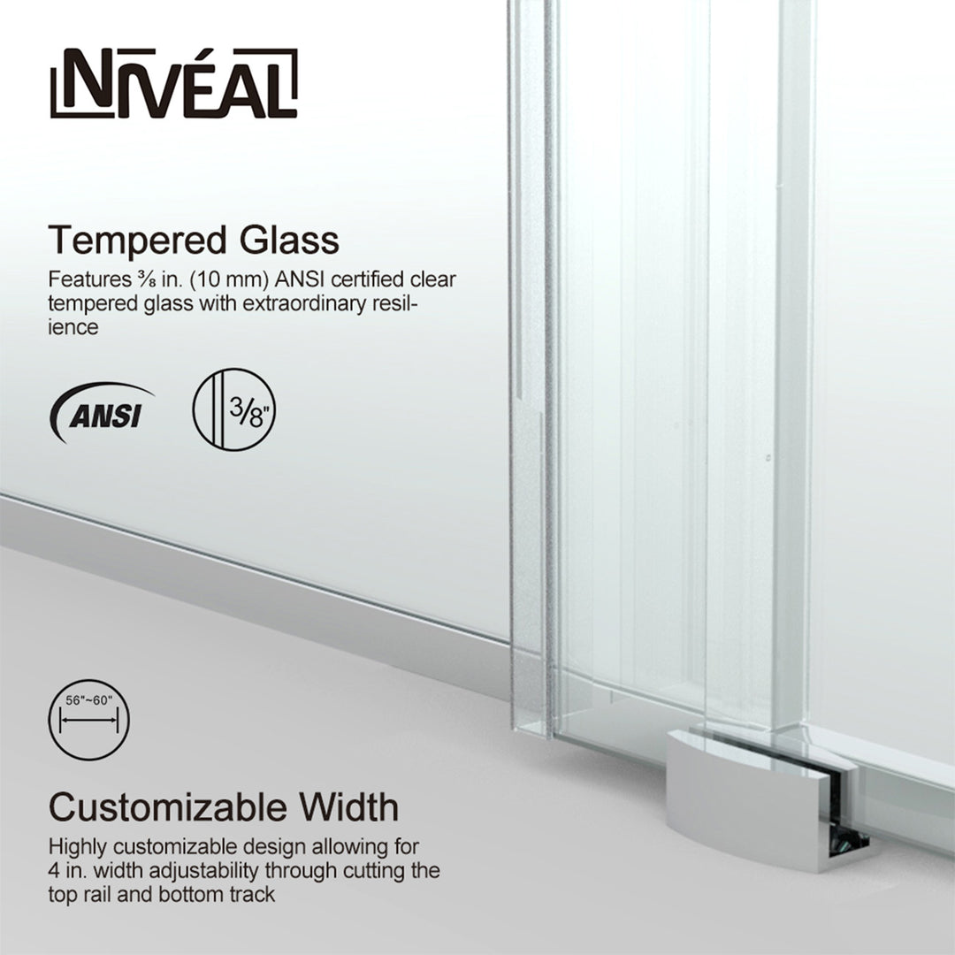 60-in W x 76-in H Sliding Shower Door with Stainless Handle in Silver(Tempered Glass)