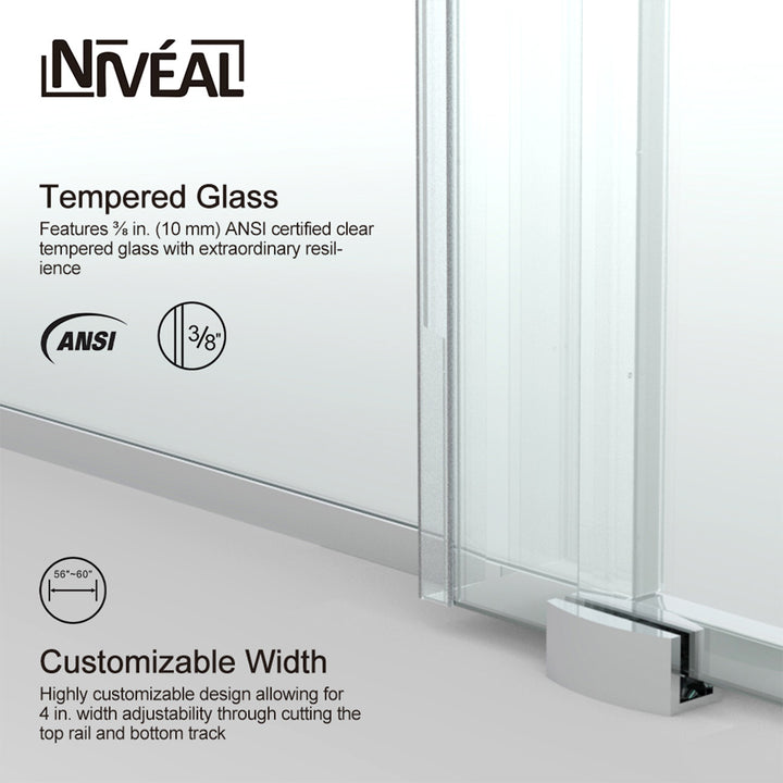 60-in W x 76-in H Sliding Shower Door with Stainless Handle in Silver(Tempered Glass)