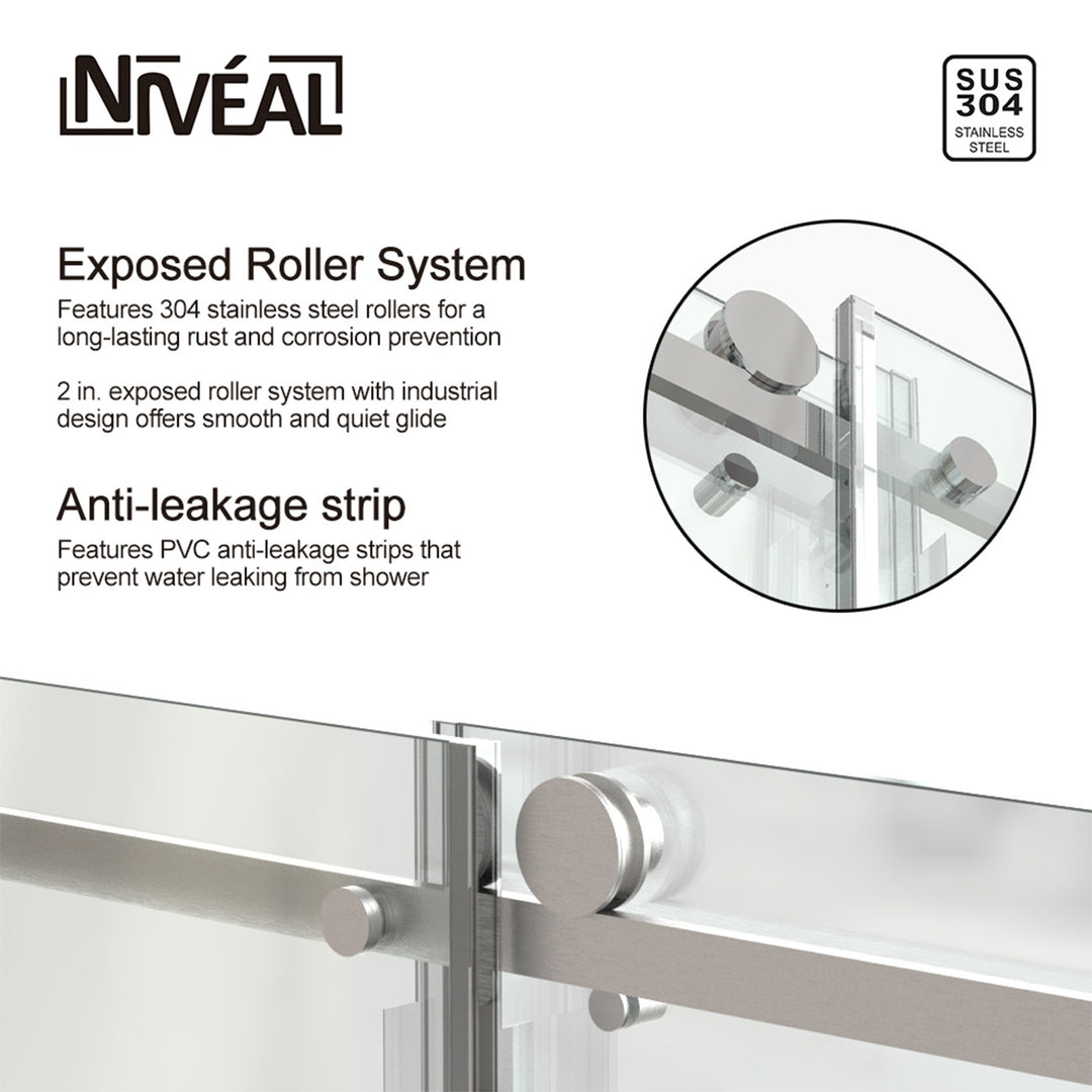 60-in W x 76-in H Sliding Shower Door with Stainless Handle in Silver(Tempered Glass)