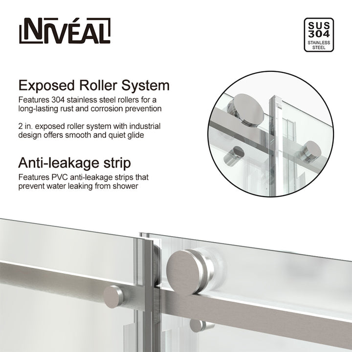 60-in W x 76-in H Sliding Shower Door with Stainless Handle in Silver(Tempered Glass)