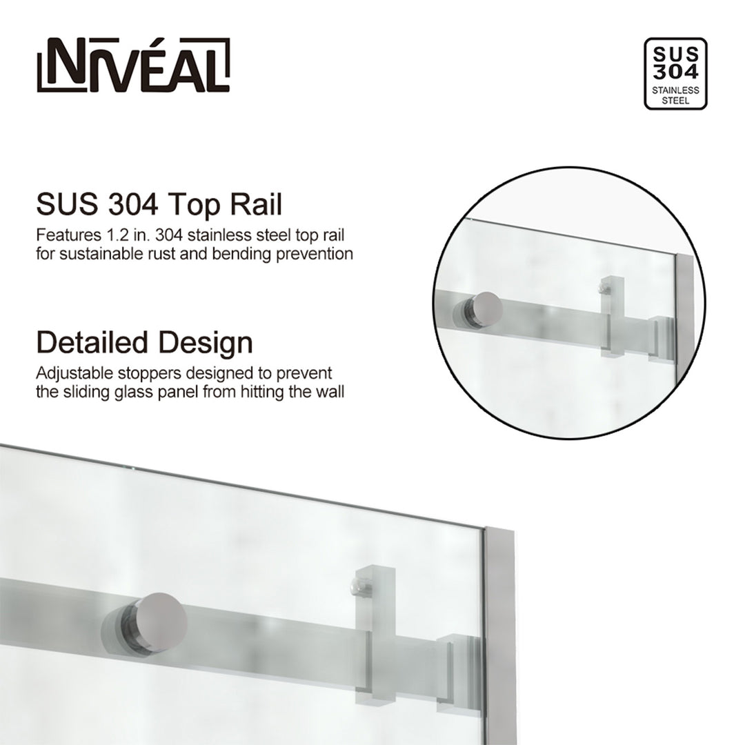 60-in W x 76-in H Sliding Shower Door with Stainless Handle in Silver(Tempered Glass)