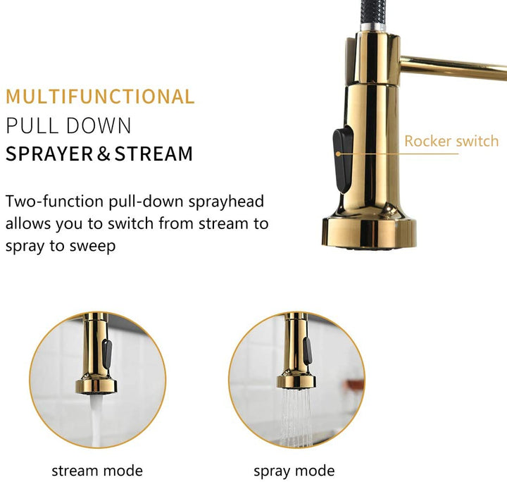 Single Handle Pull Down Sprayer Kitchen Faucet with 360° Rotation