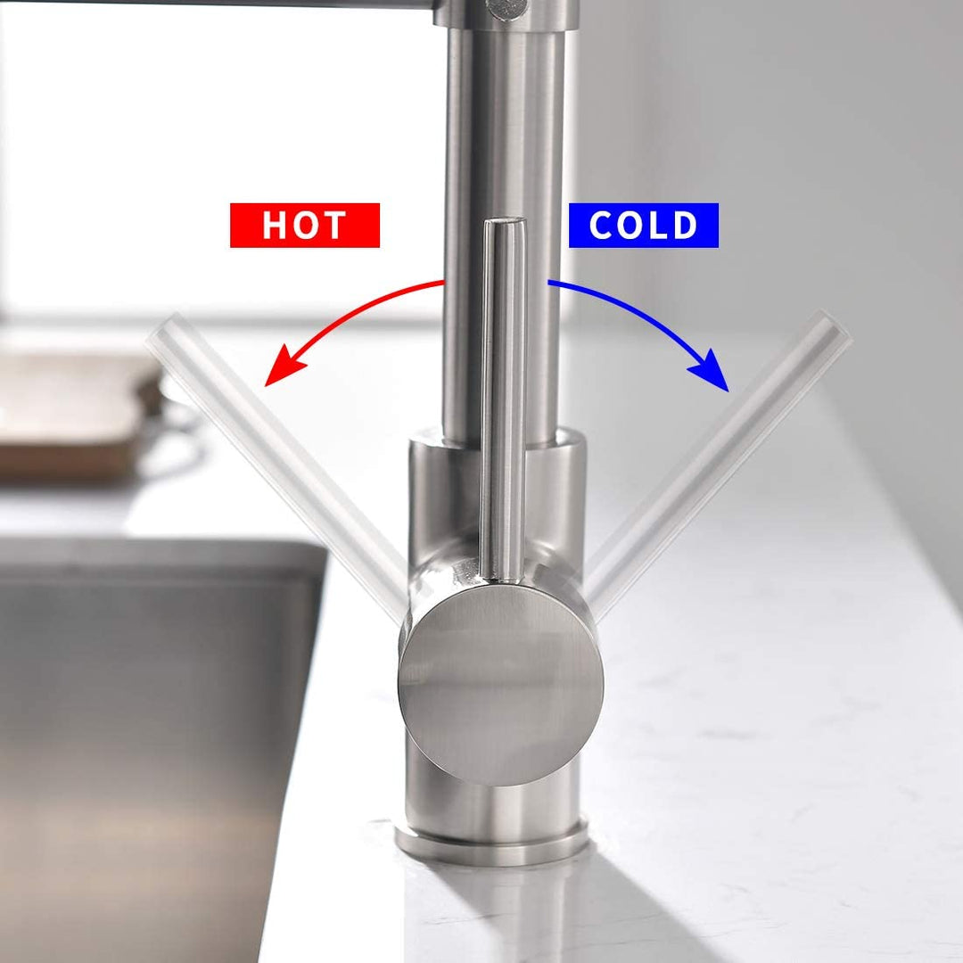 Single Handle Pull Down Sprayer Kitchen Faucet with 360° Rotation and LED Lights in Brushed Nickel