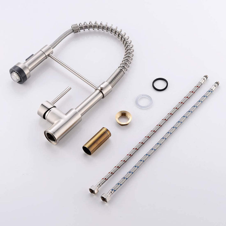 Single Handle Pull Down Sprayer Kitchen Faucet with 360° Rotation and LED Lights in Brushed Nickel