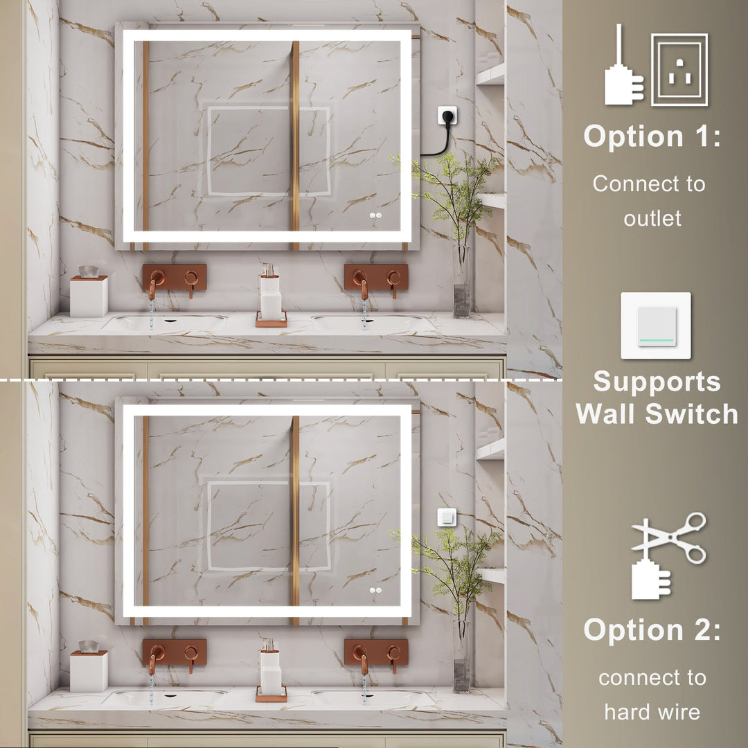 48 in. W x 36 in. H Rectangular Frameless Anti-Fog LED Light Bathroom Vanity Mirror in Aluminum