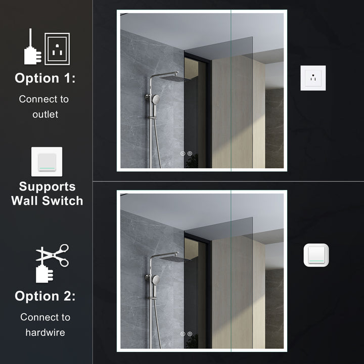 36 in. x 30 in. Rectangular Recessed/Surface Mount Medicine Cabinet with Mirror and LED Light