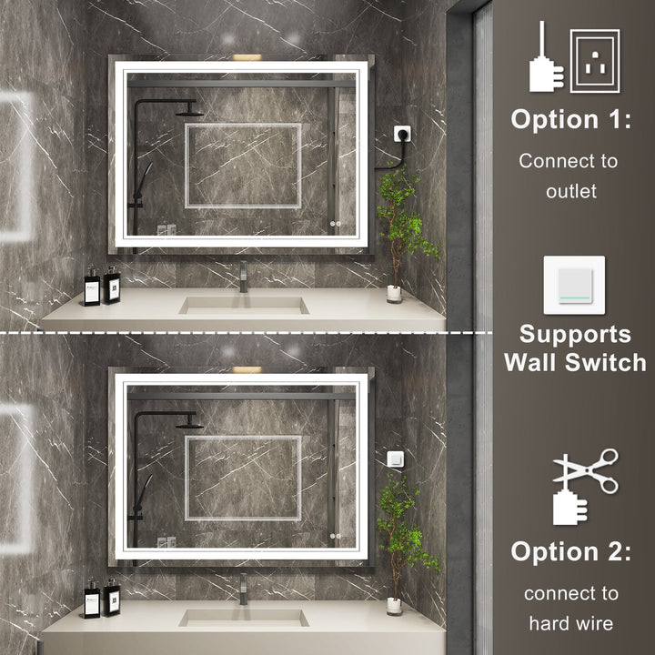 48 in. W x 36 in. H Rectangular Frameless Anti-Fog LED Light Dimmable Bathroom Vanity Mirror in Aluminum