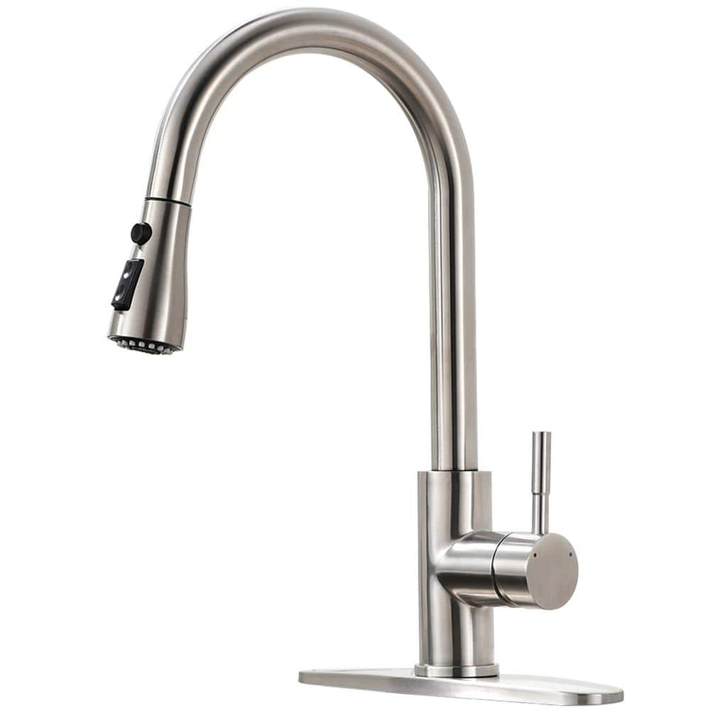 Single-Handle Pull-Down Sprayer 2 Spray High Arc Kitchen Faucet with Deck Plate