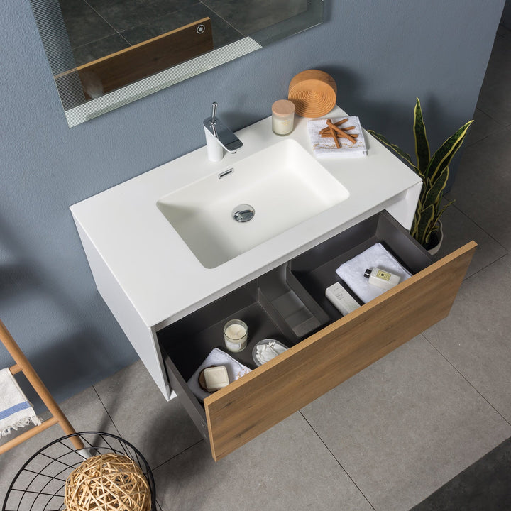 29.5 in. W x 19.1 in D. x 16.7 in. H Bath Vanity in Natural and White with White Vanity Top with White Basin